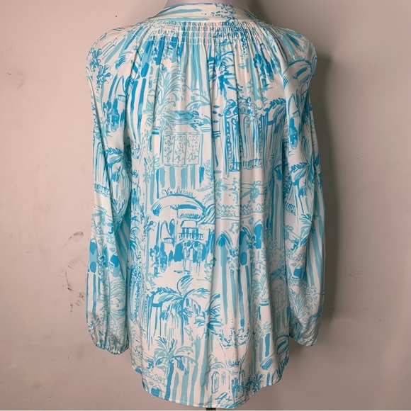 Lilly Pulitzer Women’s Blue White Silk La Via es Loca Elsa Blouse Size Small - Picture 13 of 14